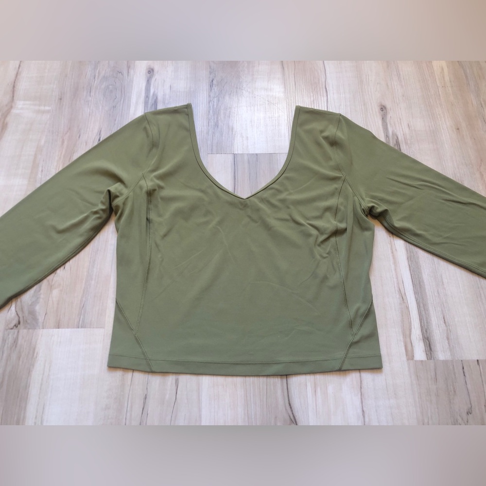 Lululemon Align V-Neck Long Sleeve Crop Top Olive Green Nulu Women's Size 6 - Picture 7 of 15